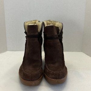 Michael Kors Brown Suede Wedge Shearliing Detail Ankle Boot Size 9 ½